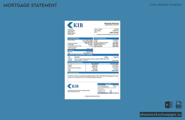 Beispielvorschau eines Hypothekenauszugs der Kuwait International Bank (Word- und PDF-Format)